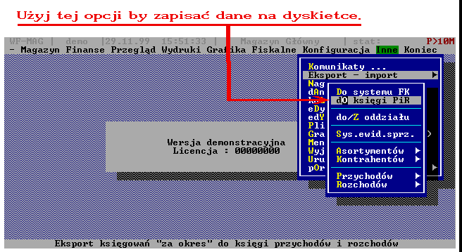 wybranie eksportu faktur z WF-MAG